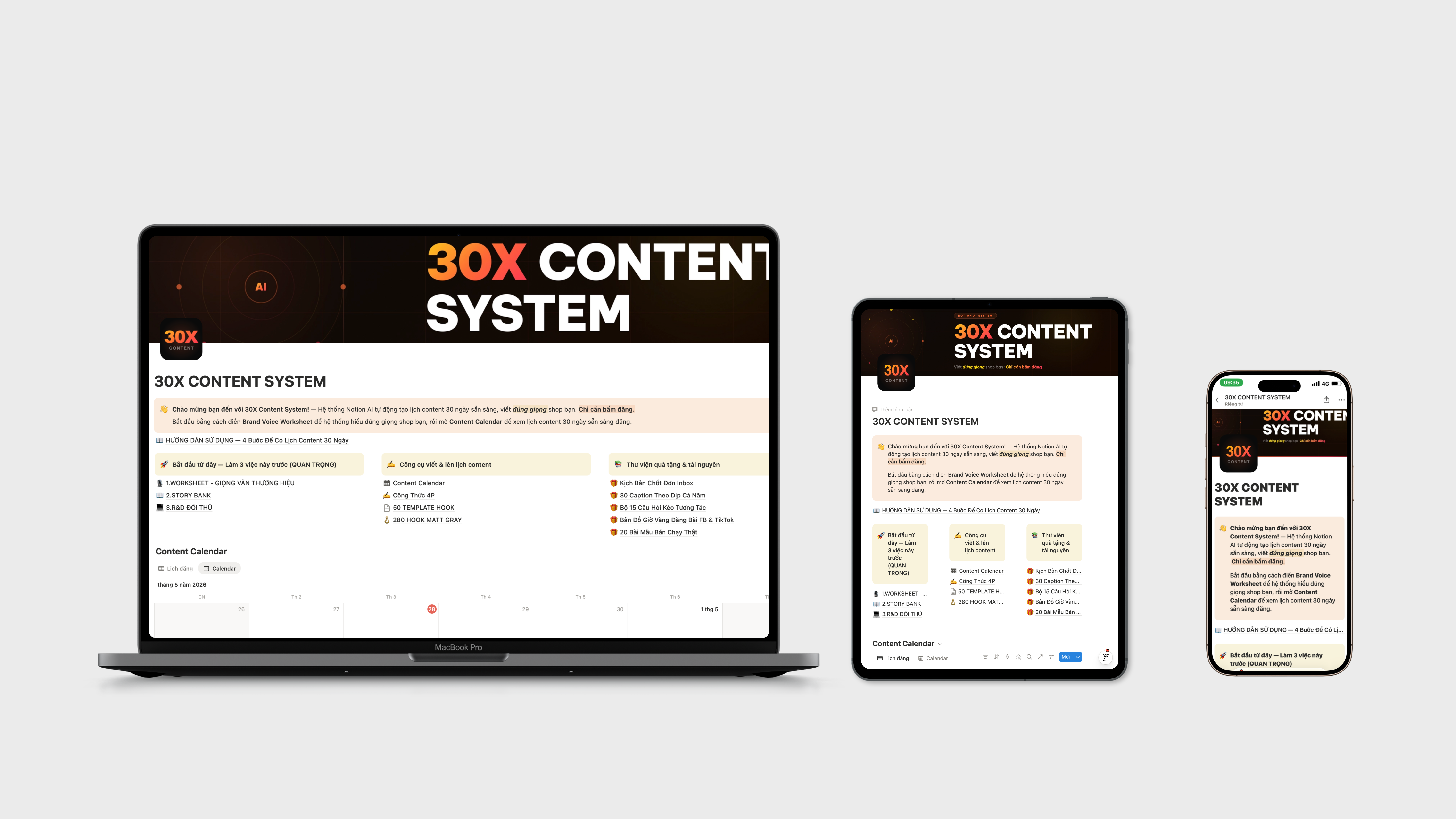 Giao diện thực tế 30X Content System